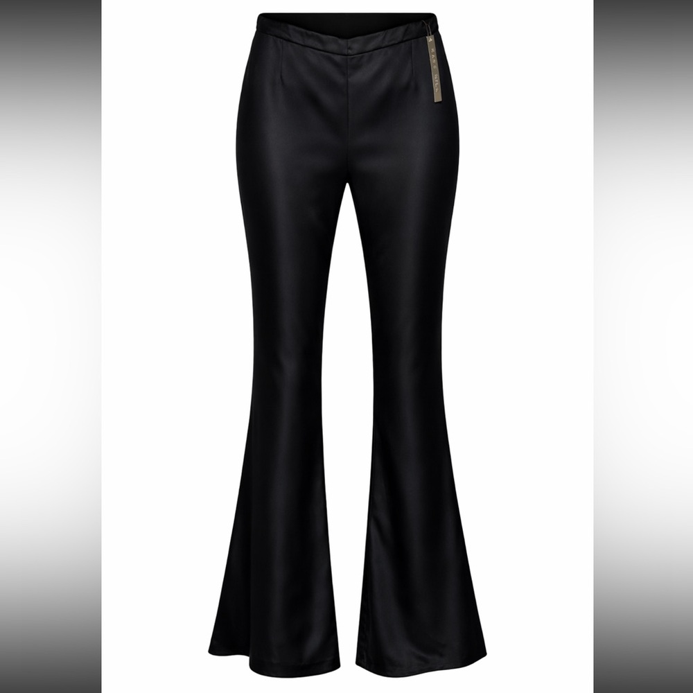 Kate Hill Glossy Black Silk Wide Leg Satin Pants Size 14 NWT